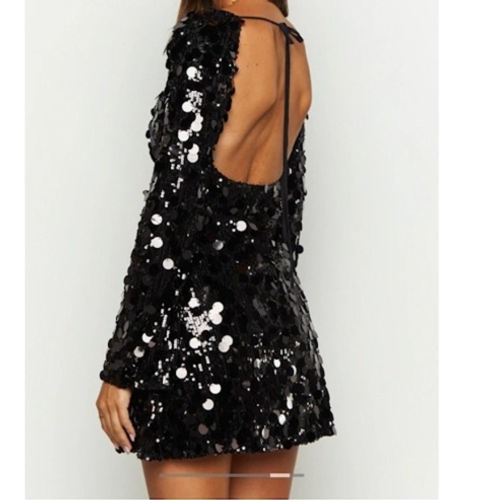 Beginning Boutique Marianne Black Sequin Long Sleeve Mini Dress Party Sz 2
